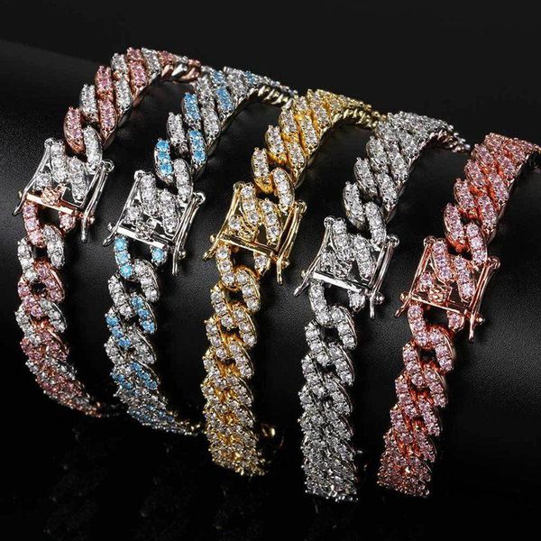 

charm bracelets fashion accessoires hiphop copper rhinestone anklet gift jewelry colorful 9mm wide cuban link chain bracelet for men women g, Golden;silver