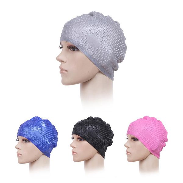 

elastic professional silica gel swimming cap waterproof ear protection men women long hair swim hat cover bone pool & accessories