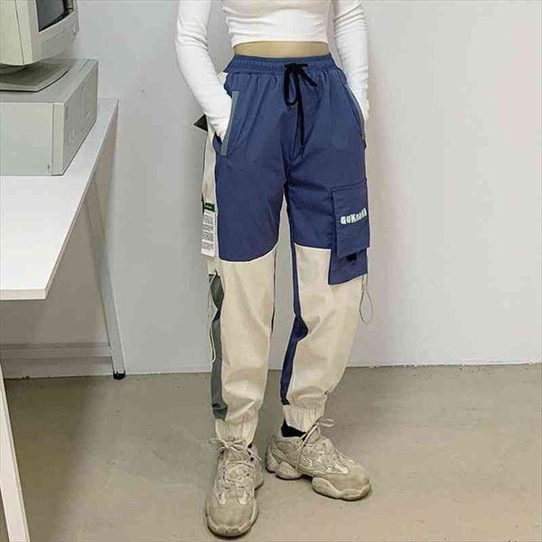 

korean streetwear cargo waist elastic women pants joggers hip hop sweatpants fashion patchwork woman casual 5xl, Black