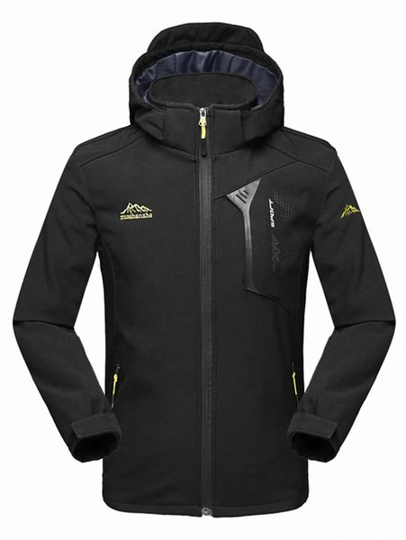 

men letter & mountain print zipper hooded coat i8vc#, Black;brown