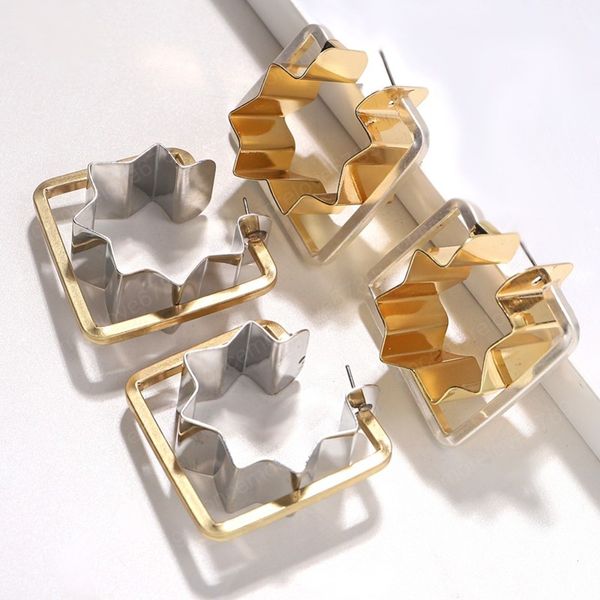 

asymmetric dangle earrings trendy geometric star metal stud earring for women personality statement jewelry, Silver