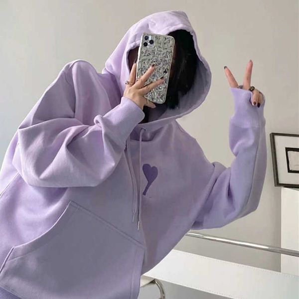 

love embroidered purple hoodie women's 2021 autumn new long sleeve tide brand loose casual coat, Black