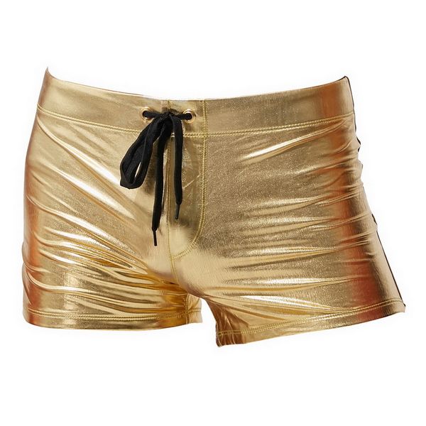 Gold Silver Swimwear Homens Impermeável Natação Troncos Surf Shorts Gay Bikinis Beach Sexy Nadar Breve Swimsuits