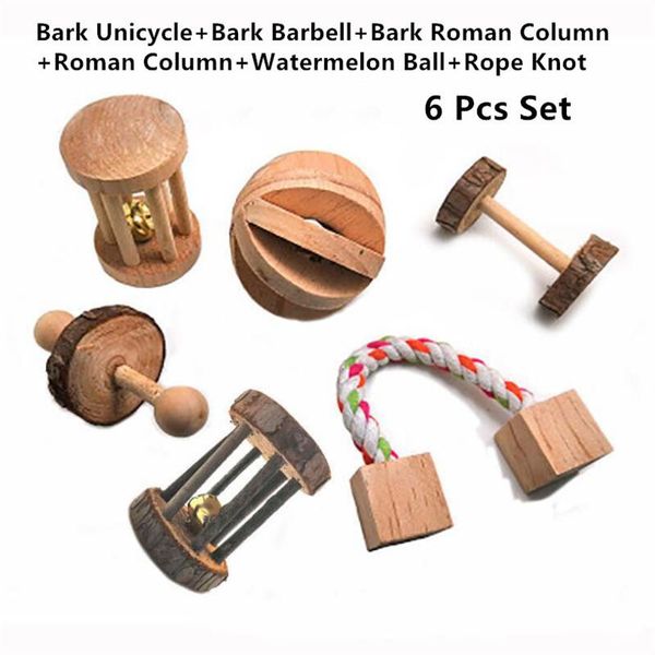 

small animal supplies hamster wooden set toys parrot bird grind teeth tree bark roman column ladder swing seesaw bell rolling house pet
