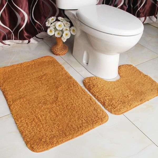 

2pcs/set lamb wool mat home bathroom water absorption non-slip toilet floor plush rugs solid color u-shaped+rectangle carpet bath mats