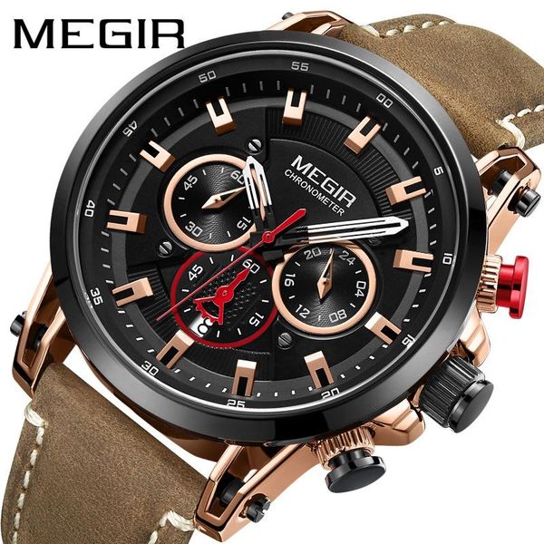 

wristwatches megir 2021 leather fashion luminous men's sport watch waterproof chronograph calendar watches quartz relogio masculino 208, Slivery;brown