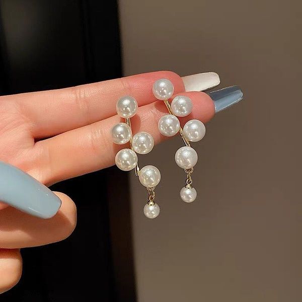 

dangle & chandelier 2021 design sense pearl pendant earrings korean fashion jewelry wedding party girl's unusual drop for woman, Silver