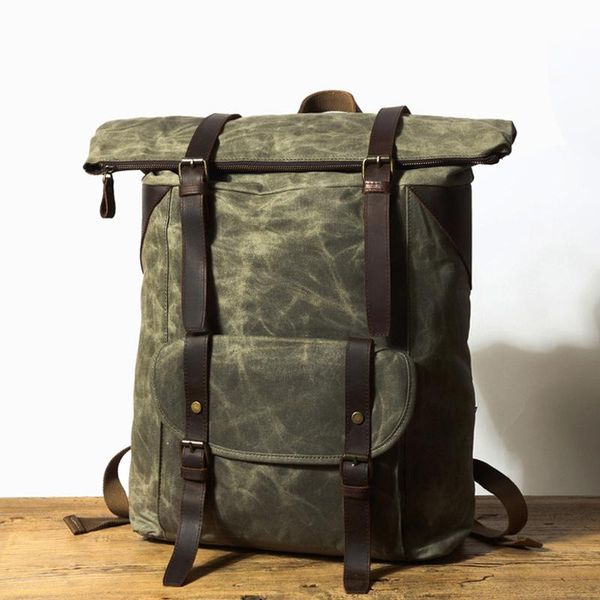 

backpack waxed canvas leather backpacks arrival 14" lapdrop waterproof travel
