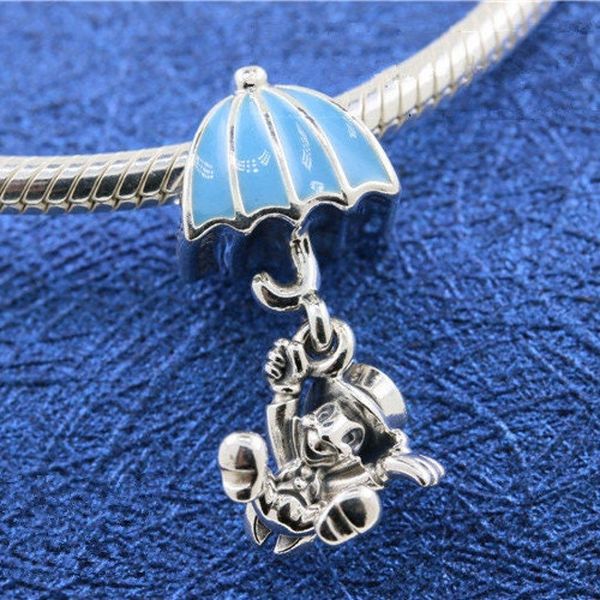 

100% 925 sterling silver blue enamel umbrella bead fits european jewelry pandora style charm bracelets, Black