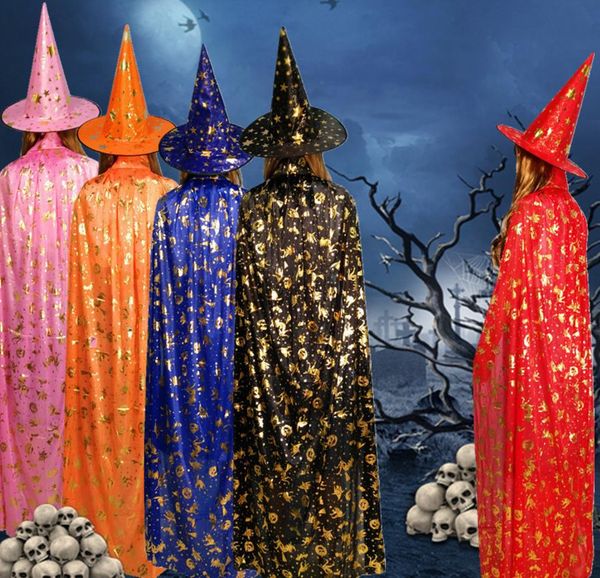 Halloween Wizard Cape Witch Long Clock Hat Kostüm Cosplay Party Requisiten für Kinder Teen Teen Erwachsene schwarz rosa rot lila orange blau