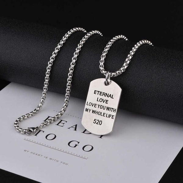 

link, chain square brand titanium steel necklace hip hop trend bungee sweater men's and women's net red pendant, Black