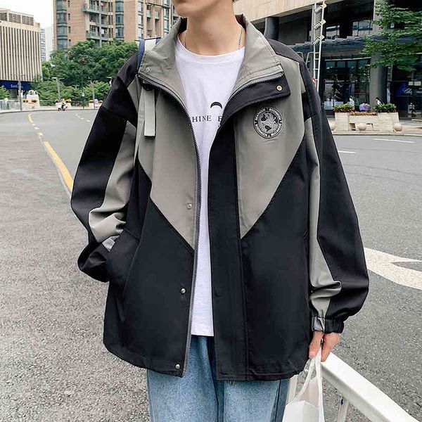 

men's jackets mais tamanho 5xl-m outono nova moda retalhos cor jaqueta masculina solto jaquetas casuais simples gola de grandes di, Black;brown