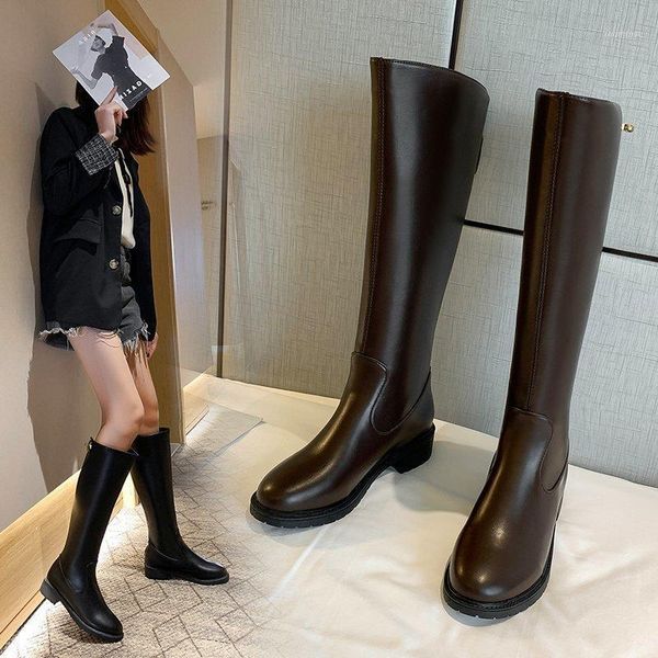 

boots fashion round toe motorcycle autumn square heel knight women patent leather casual zapatillas mujer 20211, Black