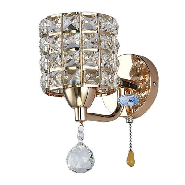 

wall lamp sconce pull chain switch crystal lights modern stainless steel base living room aisle lighting lamparas de pared