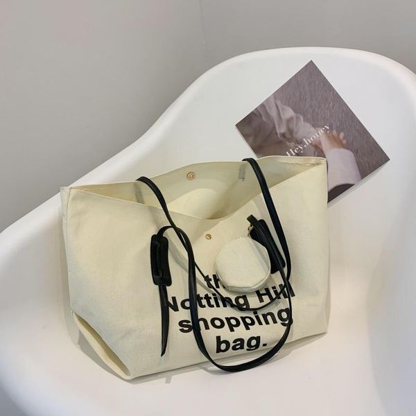 

evening bags fashion canvas shoulder shopping bag large capacity women's casual totes letters print reusable female shopper handbags