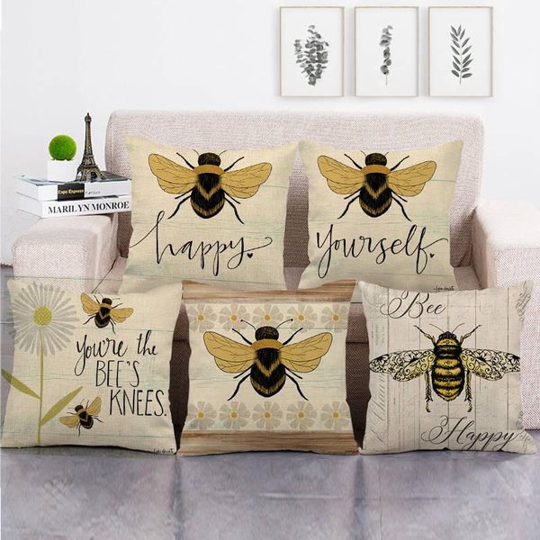 

cushion/decorative pillow 45cm*45cm wooden bee design high quantity cushion cover linen/cotton sofa decorative case