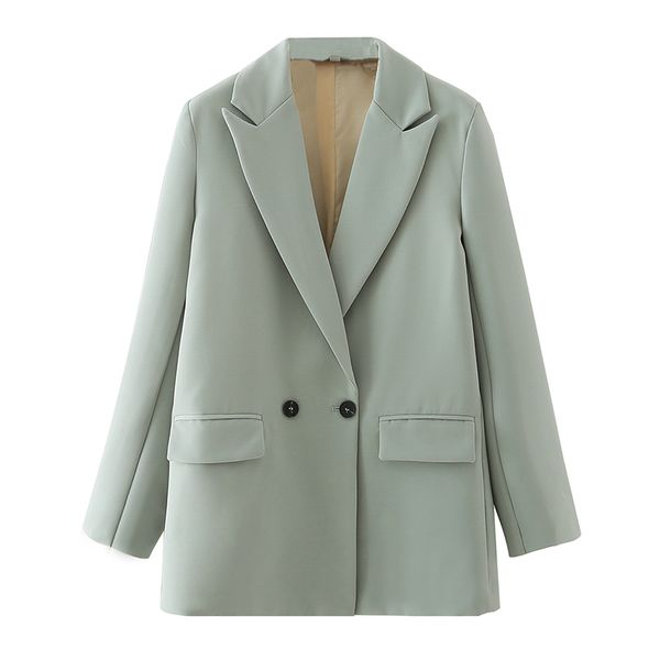 

women light green blazer coat vintage notched collar pocket fashion female casual chic da02 210416, Black