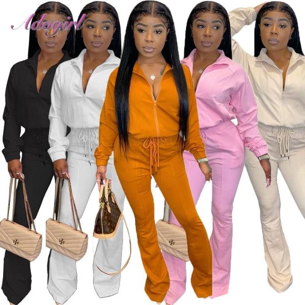 

women's two piece pants women workout set fitness solid long sleeve jacket flare sweatpants suit outfit sporty tracksuit joggers sweats, White