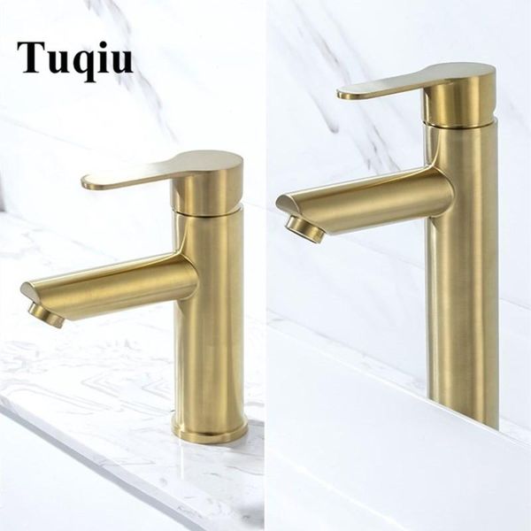 

bathroom sink faucets basin faucet brush gold water and cold 304 stainless steel tap