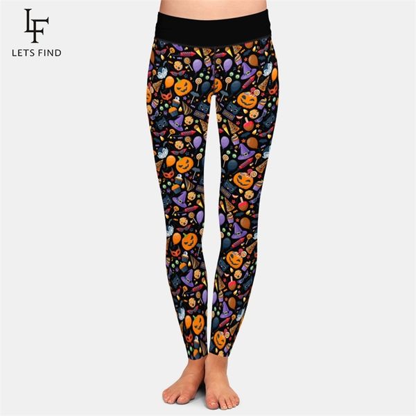 

letsfind halloween cartoon monster slime slug wolf pumpkin print women pant high waist plus size fitness stretch full leggings 211218, Black