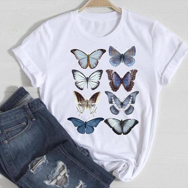 

and women style watercolor cartoon mens t shirts butterfly summer female tshirts fashion clothes graphic lady print tee shirt, White;black