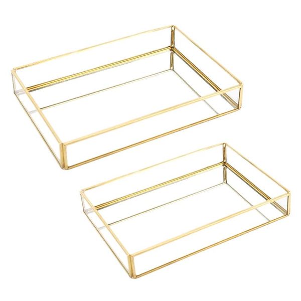 

kitchen storage & organization 2pcs nordic retro tray gold rectangle glass makeup organizer dessert jewelry display home decor s&m