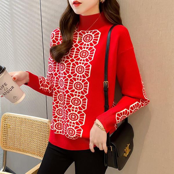 

women's sweaters 2021 winter thick sweater women knitted jacquard pullover long sleeve turtleneck loose jumper soft warm pull femme, White;black