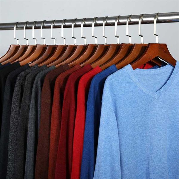 Outono homem fino camisola de malha negócio ocasional v-pescoço clássico estilo clássico confortável slim suéter básico marca masculina marca 211018