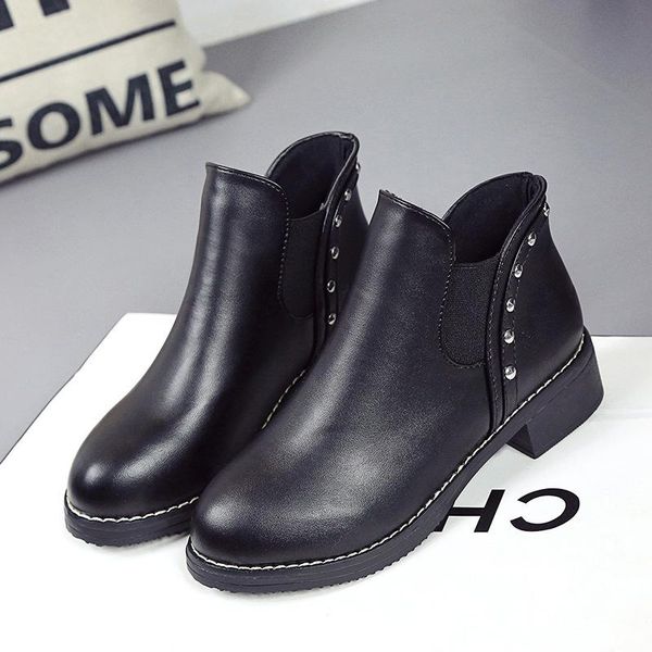 

boots 2021 women's shoes british style with single short large size 35-42, Black