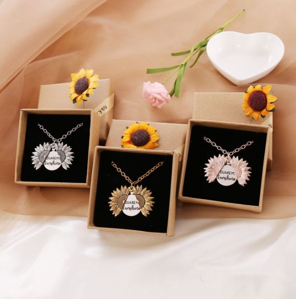 

double sided sunflower necklace can be opened in europe and america, Silver