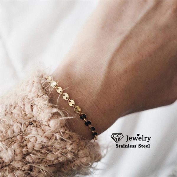 

bracelets for women stainless steel link chain dainty punk bangles simple bijoux fashion jewelry adjustable not fade ys25116 charm, Golden;silver