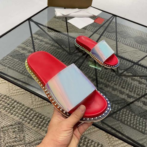 

classic fashion trend casual men slippers indoor comfortable red bottom with nails large size 38-45, Black