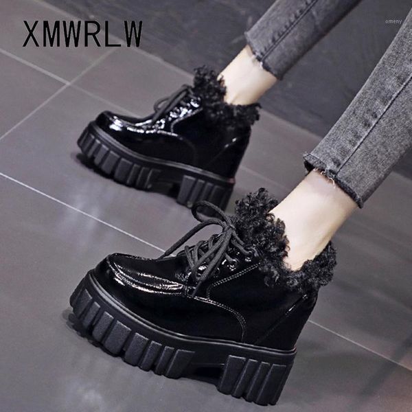 

boots xmwrlw pu leather ankle for women platform shoes high heels female 2021 casual lace up boot1, Black
