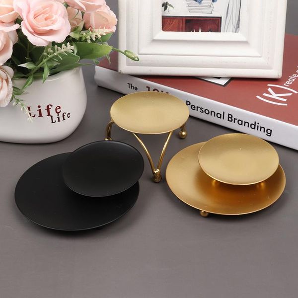 

candle holders iron black gold plated pillar metal plate for wedding party festival portavelas candelabra art gift home decor