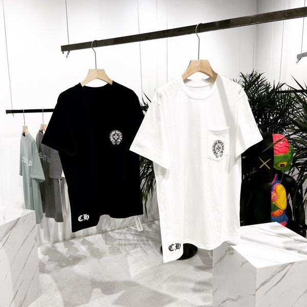 

ch crosin la limited back big horseshoe short sleeve men's and women's fashion brand cross loose t-shirt 96i5, White;black