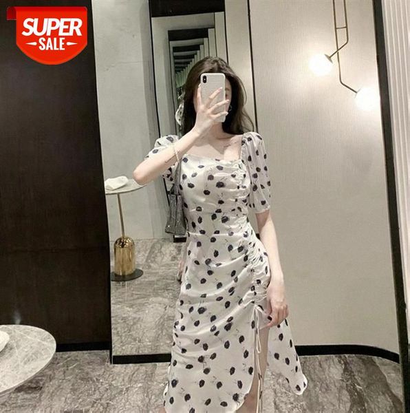 

design sense fashion french retro square shoulder fried street polka dot chiffon collar irregular split dress children #9c1v, Black;gray