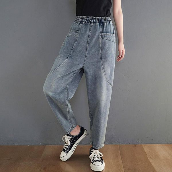 

women's jeans high waist casual 2021 spring simple retro style solid color loose versatile s3605, Blue