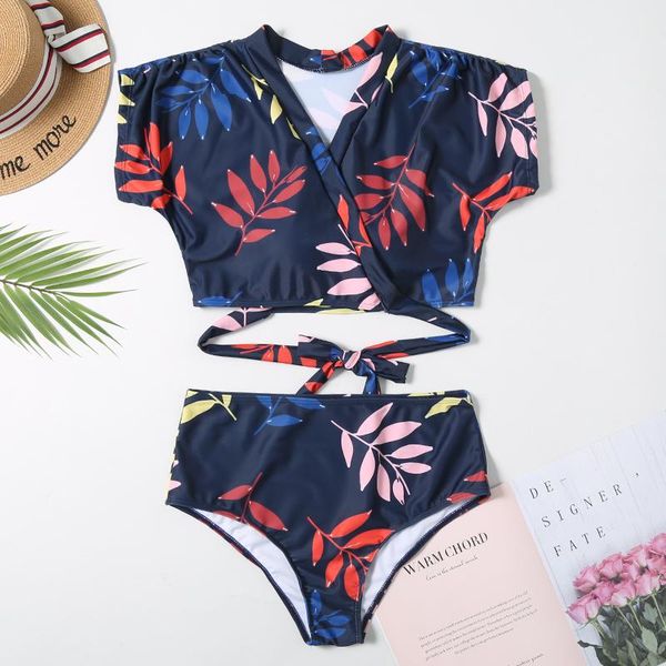 

women's split swimwear set print leaf animal bikini female two pieces one-piece suits