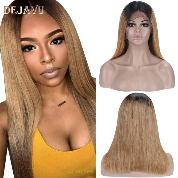 

dejavu blonde straight hair wig lace front human wigs 13x4 1b27 brazilian remy for women 150% pre plucked1, Black;brown