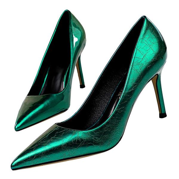 

dress shoes 2021 women 8cm high heels pumps plus size .5 pointed toe luxury valentine lady low heel scarpins yellow green blue, Black