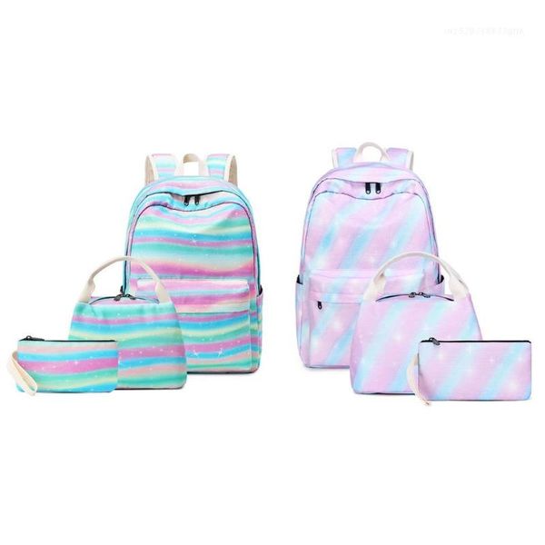

school bags 3pcs backpack for teenager girls lapdaypack kids bookbag with lunch bag pencil case rainbow