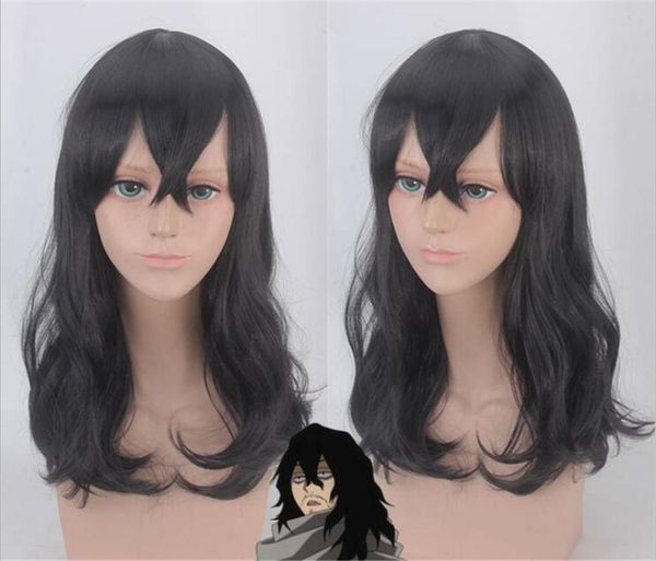 

party masks my hero academia akademia shouta aizawa black wavy wig cosplay costume c120