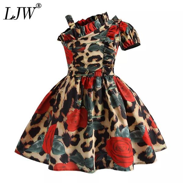 

clothing sets children's 2021 summer european and american girls one-shoulder fashion leopard princess tutu skirt suit, White