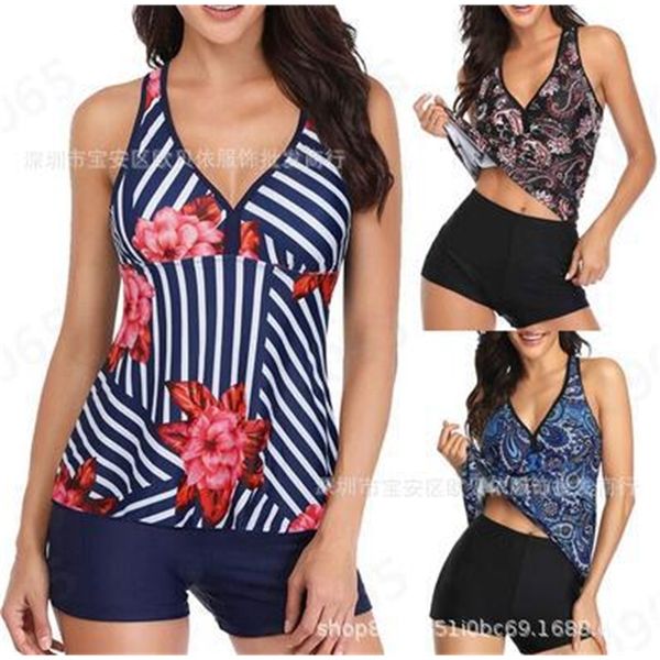 

women' printed high waist tankini split swimsuit, Red;black