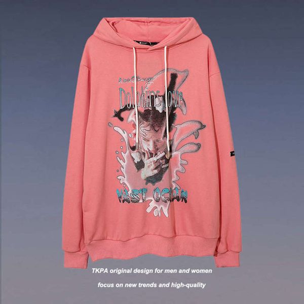 

Tkpa hip hop high street oversize portrait graffiti printing loose hooded Pullover Sweater men's and women's trend, Black