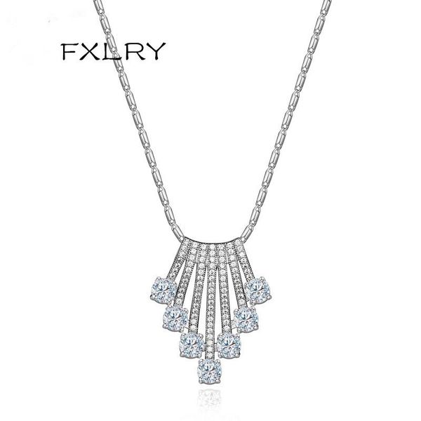 

pendant necklaces fxlry design fashion ol white color cubic zircon geometrical tassel flowers cz for women jewelry, Silver