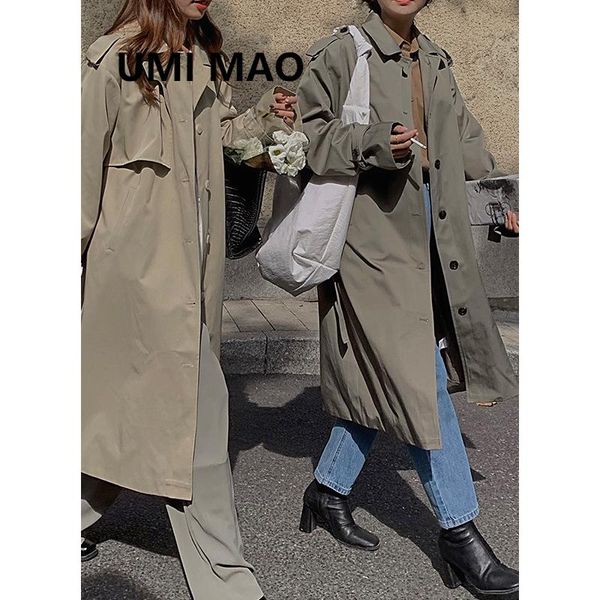 

women's trench coats umi mao women windbreaker mid-length 2021 early autumn ins korean version of the bf wind thin jacket feminino, Tan;black