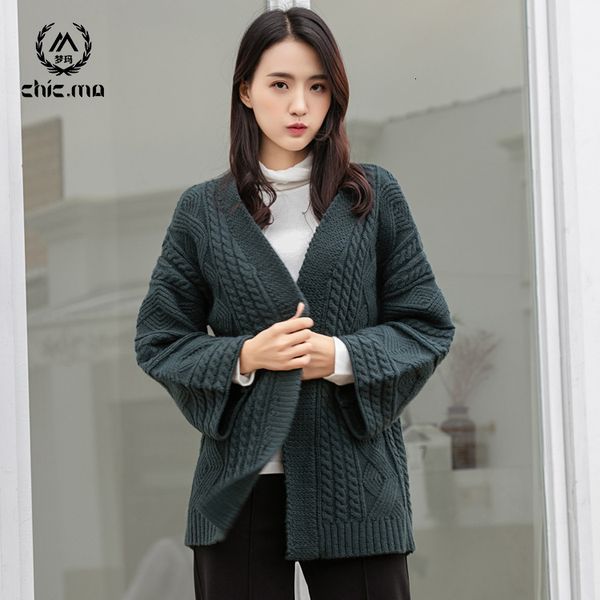 

sweaters loose long-sleeved knitted cardigan jacket women autumn simple elegant sweater women's clothing, White;black