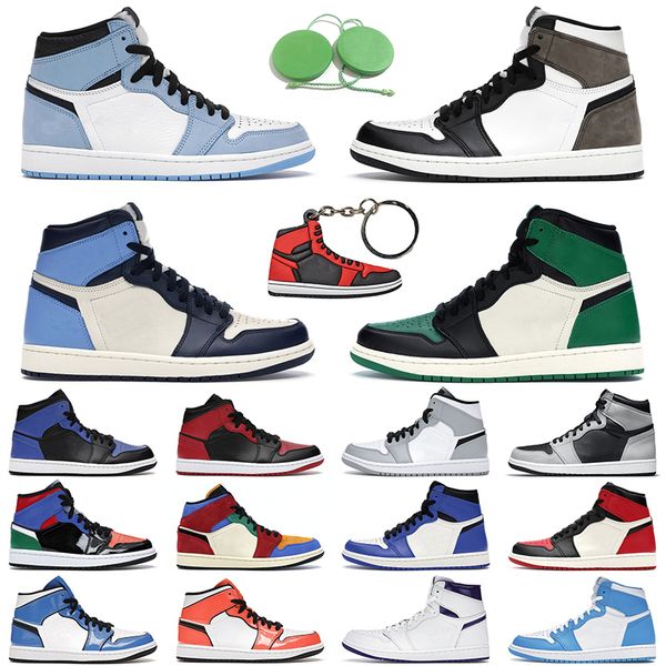 

1s basketball shoes men women jumpman 1 retro university blue dark mocha turbo green twist mens trainer, White;red