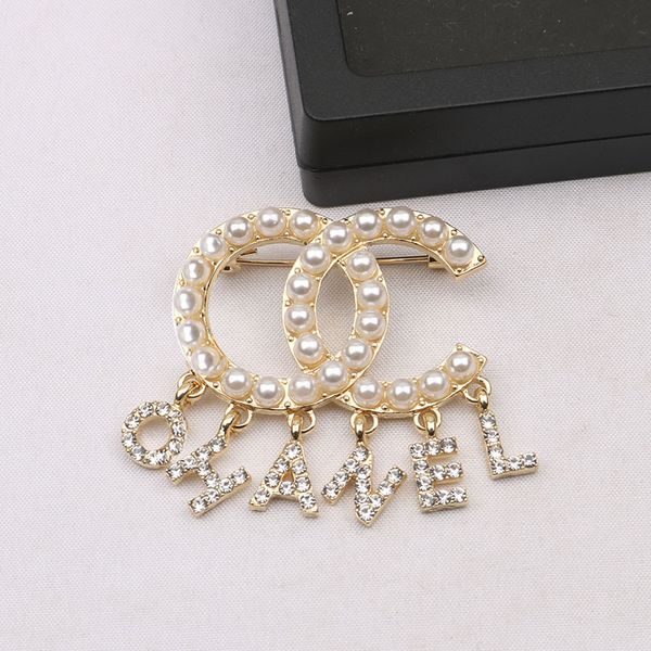 

luxury 2style women men designer brand letter brooches 18k gold plated inlay crystal rhinestone jewelry brooch tassels pearl pin marry chris, Silver